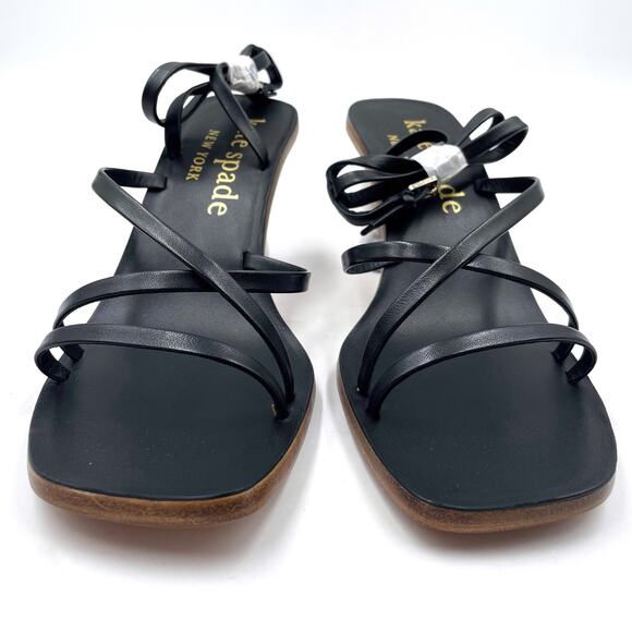 Kate Spade Charmer Sandals Black Leather Heels Square Toe Strappy Sz 9.5 - Picture 5 of 11